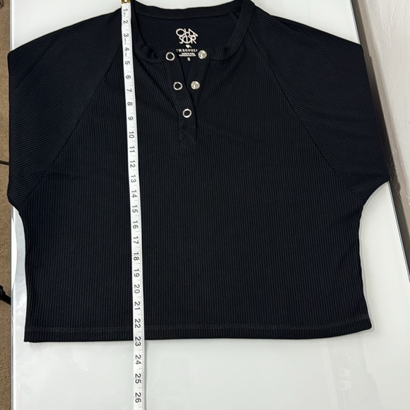Chaser black waffle knit Henley dolman long sleeve top S - Picture 10 of 11